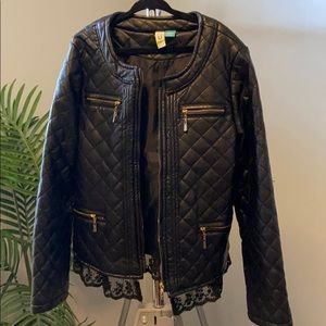 Quilted faux leather & lace jacket girls